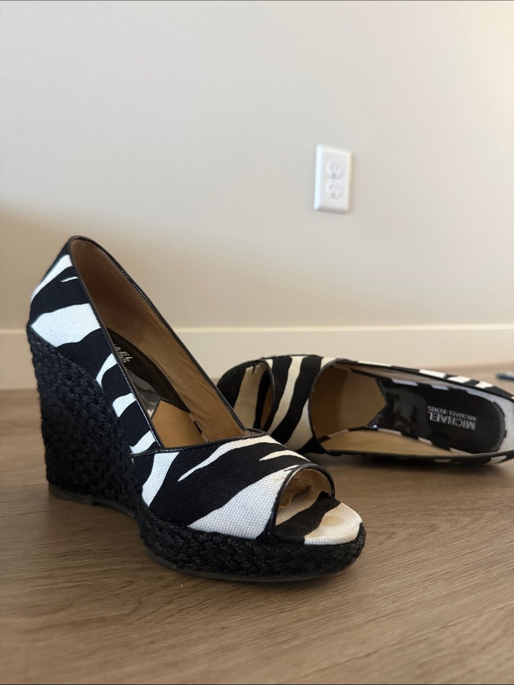 Michael Kors Black & White Zebra-Print Espadrille Wedges